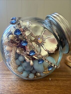 Moon child blue silver and white mystery jewelry jar